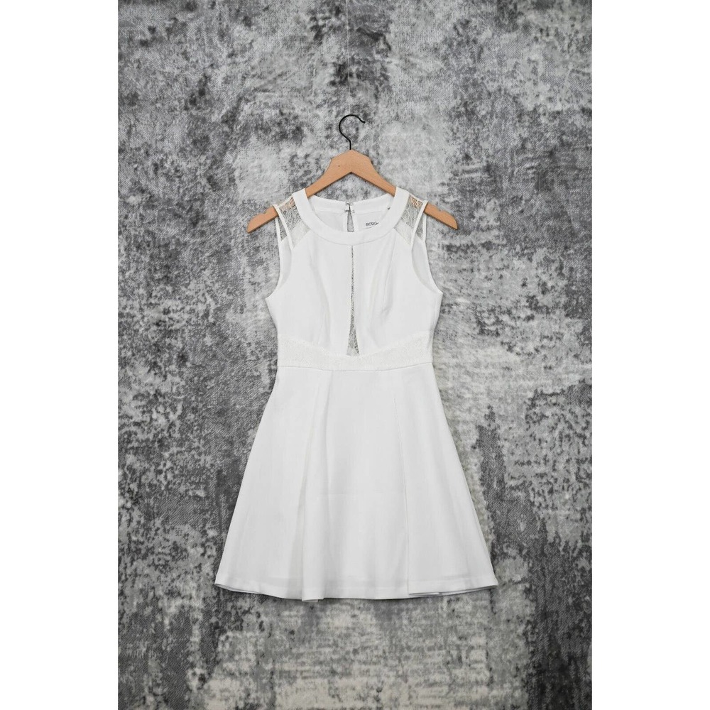 BCBGeneration White Lace Inset Sleeveless A Line Mini Dress